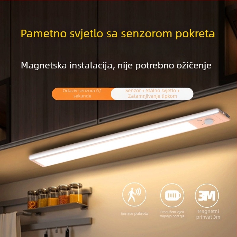 Pametna LED punjiva svjetiljka sa senzorom i otkrivanjem tijela, noćna svjetiljka za spavaću sobu, stolna lampa, magnetska LED traka, tri temperature boje