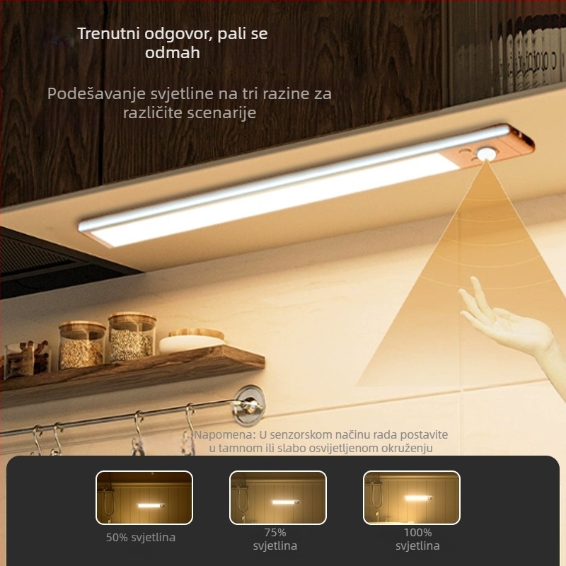 Pametna LED punjiva svjetiljka sa senzorom i otkrivanjem tijela, noćna svjetiljka za spavaću sobu, stolna lampa, magnetska LED traka, tri temperature boje
