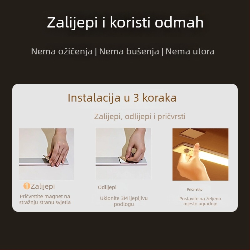 Pametna LED punjiva svjetiljka sa senzorom i otkrivanjem tijela, noćna svjetiljka za spavaću sobu, stolna lampa, magnetska LED traka, tri temperature boje