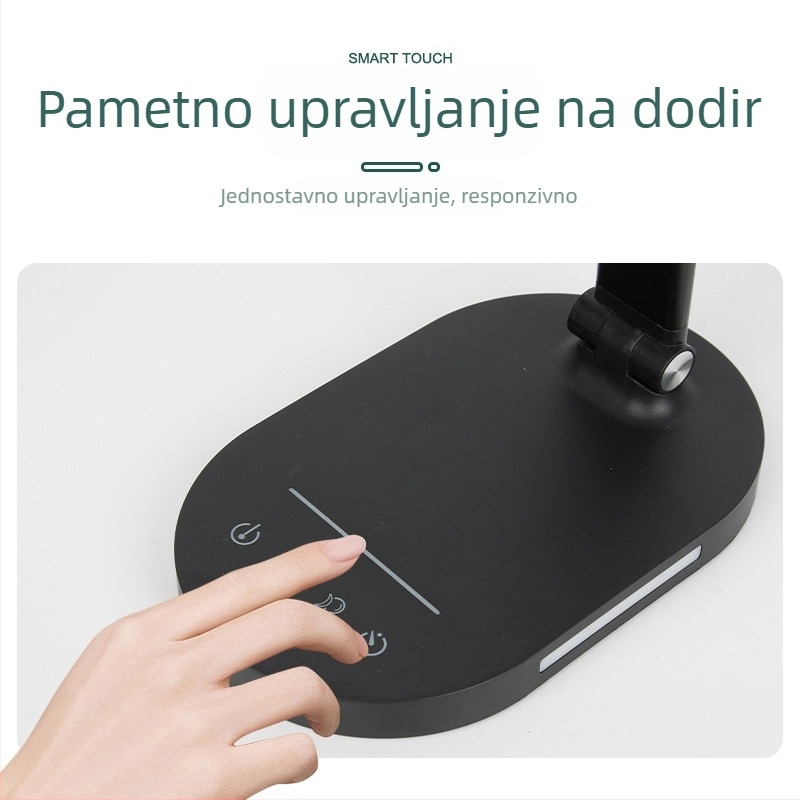 360° rotirajuća LED stolna lampica s pametnim dodirnim upravljanjem, za učenje i čitanje, zaštita očiju, punjiva noćna svjetiljka s podesivom jačinom svjetla