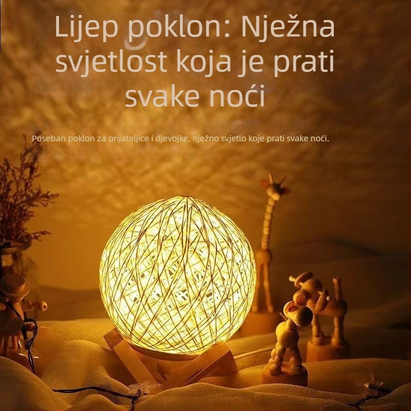 Kreativna noćna lampa za noćni ormarić s kuglom od bambusa i ratana, USB napajanje