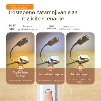 Mala klipsna lampa za čitanje s zaštitom očiju za studentsku sobu, punjiva lampica za učenje uz krevet