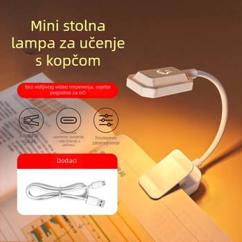 Mala klipsna lampa za čitanje s zaštitom očiju za studentsku sobu, punjiva lampica za učenje uz krevet