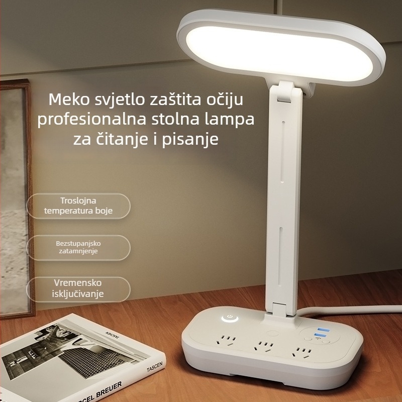 Stolna lampa s zaštitom vida za učenje i čitanje, priključnim napajanjem, pogodna za djecu, ured, studentski dom i spavaću sobu