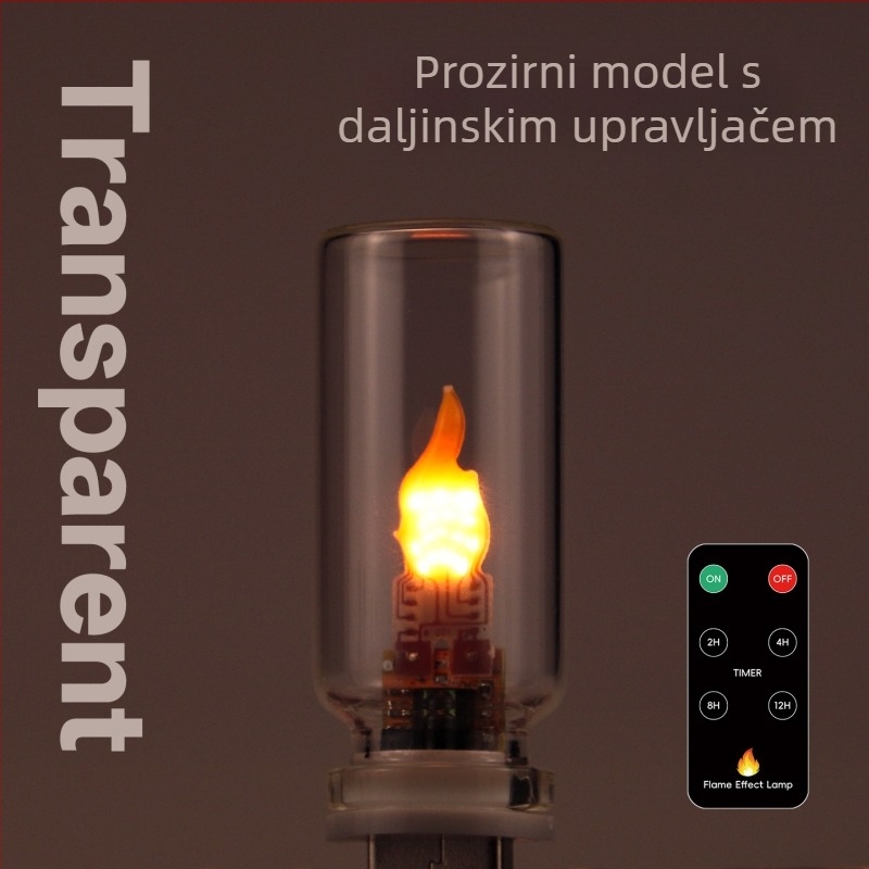 LED lampica s plamenom, realističan plamen, digitalna svijeća, noćna svjetiljka, stakleno sjenilo, mrežno napajanje, model RX9008