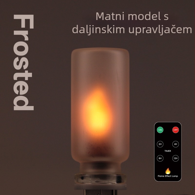 LED lampica s plamenom, realističan plamen, digitalna svijeća, noćna svjetiljka, stakleno sjenilo, mrežno napajanje, model RX9008