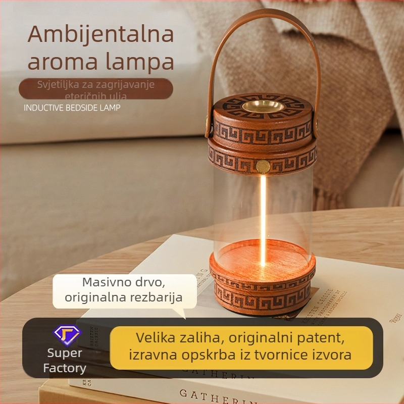 Lampa za aromaterapiju od masivnog drveta s wolframovim vlaknom, punjiva noćna svjetiljka za spavaću sobu, kineskog stila retro zen stolna lampa za čaj, lampa za esencijalna ulja