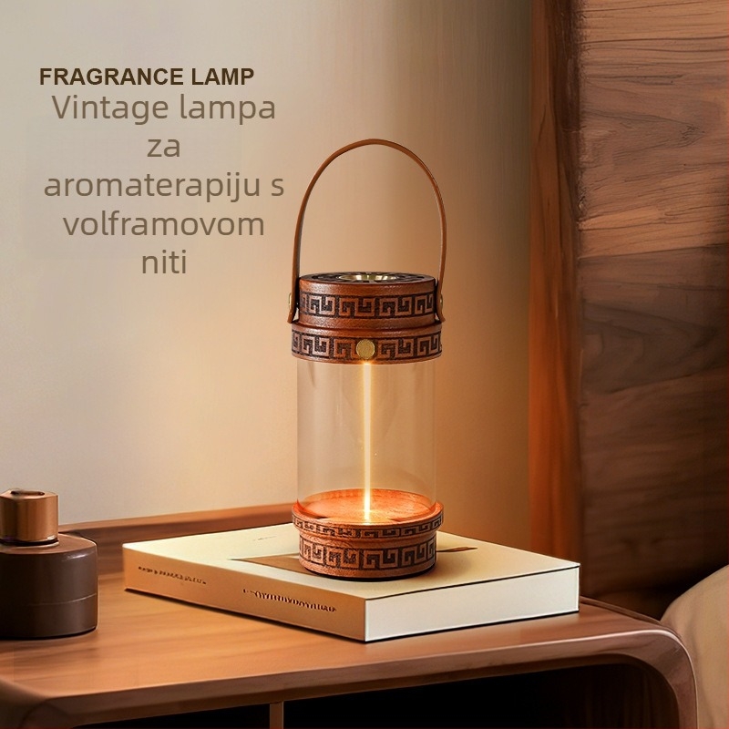 Lampa za aromaterapiju od masivnog drveta s wolframovim vlaknom, punjiva noćna svjetiljka za spavaću sobu, kineskog stila retro zen stolna lampa za čaj, lampa za esencijalna ulja