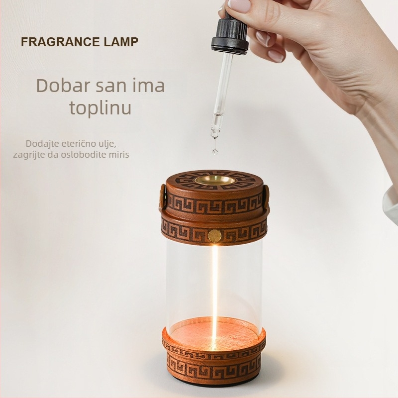 Lampa za aromaterapiju od masivnog drveta s wolframovim vlaknom, punjiva noćna svjetiljka za spavaću sobu, kineskog stila retro zen stolna lampa za čaj, lampa za esencijalna ulja