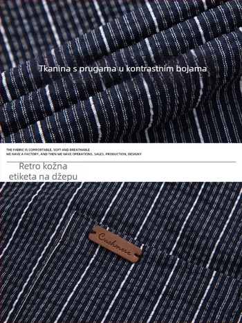 Teksturirana, blago naborana košuljo-jakna s blok-bojama i prugama, muški, ležerni japanski stil