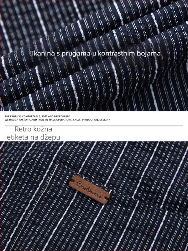 Teksturirana, blago naborana košuljo-jakna s blok-bojama i prugama, muški, ležerni japanski stil