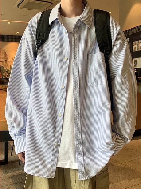 Muška košulja s dugim rukavima, prugasta, ljeto, opušten kroj, urban stil, retro.