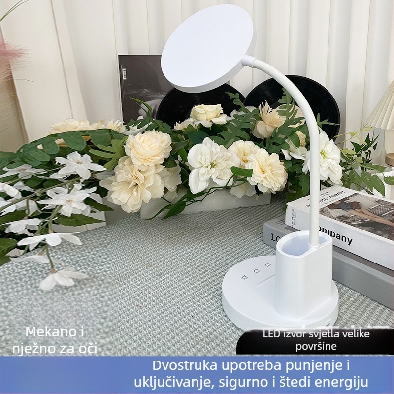 Stolna lampica za učenje s zaštitom očiju i držačem za olovke, punjiva lampica za čitanje za dom