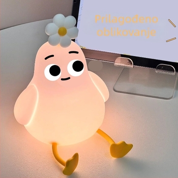Prilagođena silikon noćna lampica s abažurom, USB punjenje, 3 razine hladne/tople svjetlosti, karikatura dizajn, 18 cm