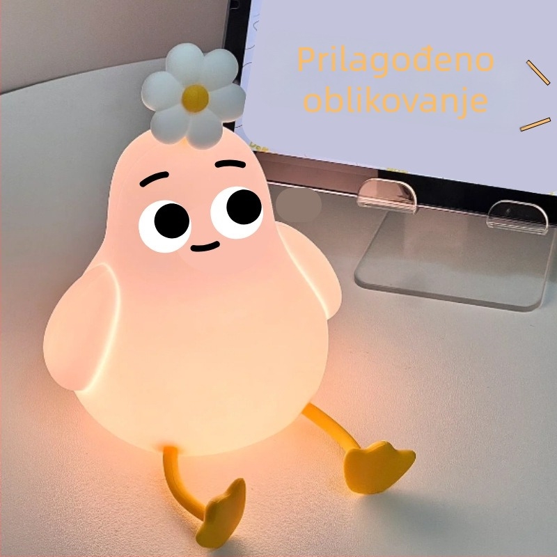 Prilagođena silikon noćna lampica s abažurom, USB punjenje, 3 razine hladne/tople svjetlosti, karikatura dizajn, 18 cm