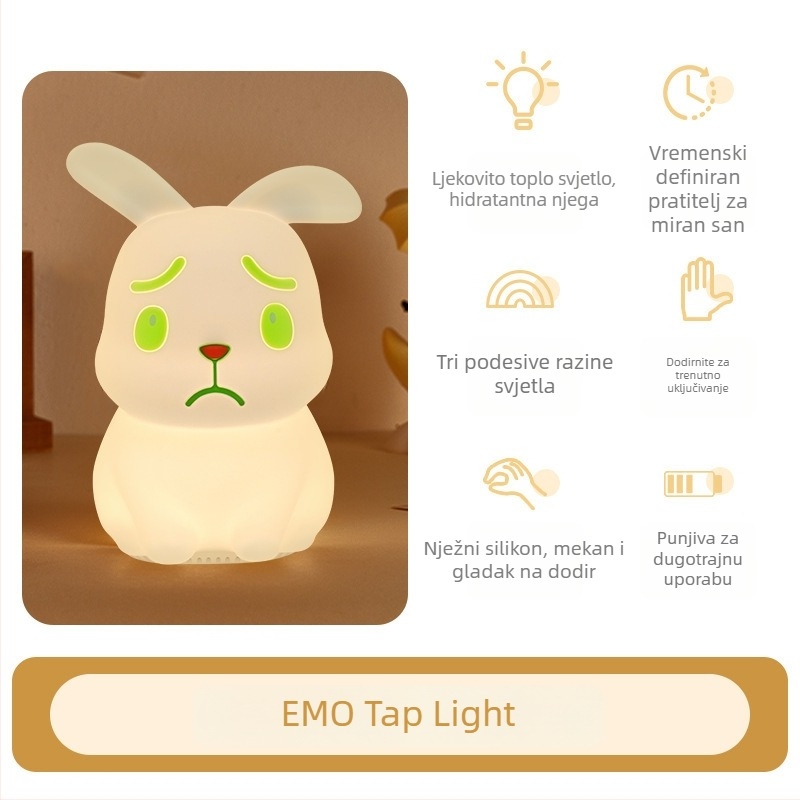 Noćna lampica sa kremastim zecom za dječju sobu, USB stolna lampica