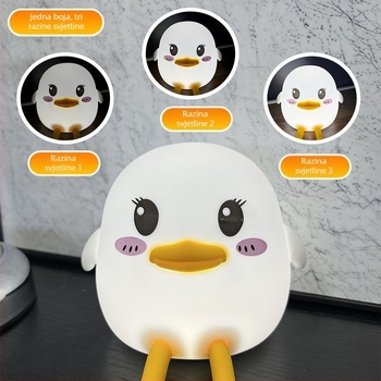 Doudou Duck Tap Lamp — Silikonska noćna lampica sa senzorom pokreta, 7 boja + topla svjetlost, lampica za dječju sobu uz krevet