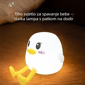 Doudou Duck Tap Lamp — Silikonska noćna lampica sa senzorom pokreta, 7 boja + topla svjetlost, lampica za dječju sobu uz krevet