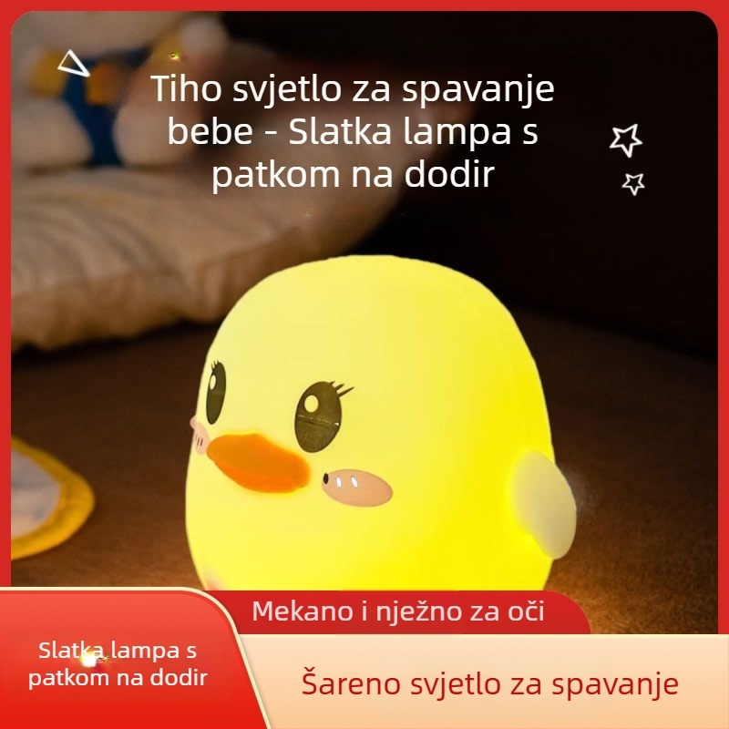 Doudou Duck Tap Lamp — Silikonska noćna lampica sa senzorom pokreta, 7 boja + topla svjetlost, lampica za dječju sobu uz krevet