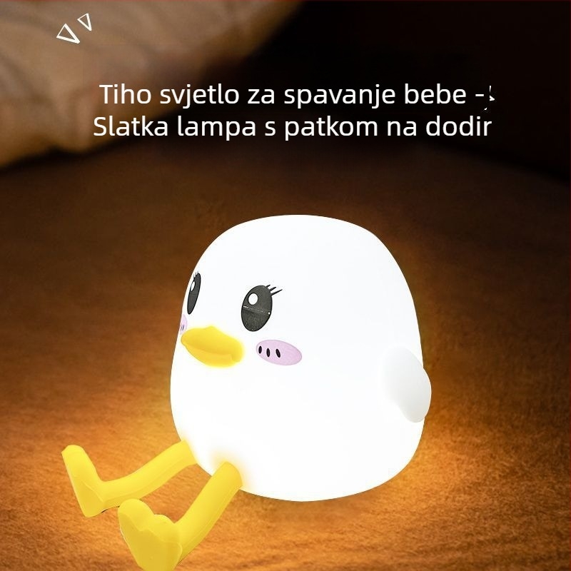 Doudou Duck Tap Lamp — Silikonska noćna lampica sa senzorom pokreta, 7 boja + topla svjetlost, lampica za dječju sobu uz krevet