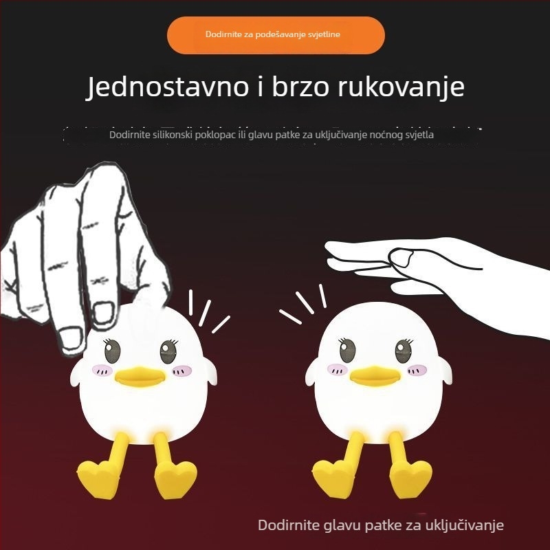 Doudou Duck Tap Lamp — Silikonska noćna lampica sa senzorom pokreta, 7 boja + topla svjetlost, lampica za dječju sobu uz krevet