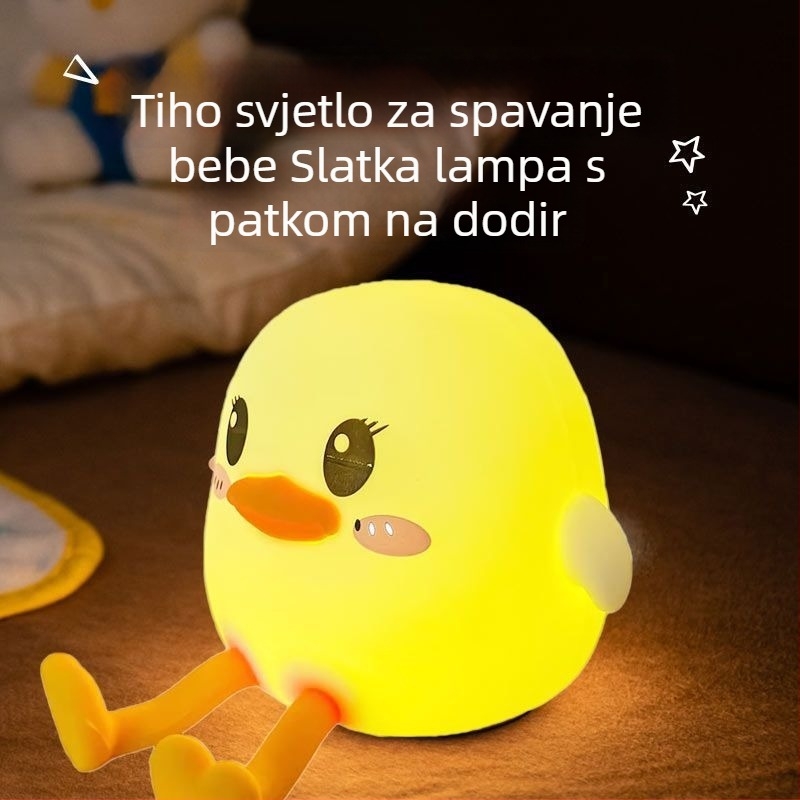 Doudou Duck Tap Lamp — Silikonska noćna lampica sa senzorom pokreta, 7 boja + topla svjetlost, lampica za dječju sobu uz krevet