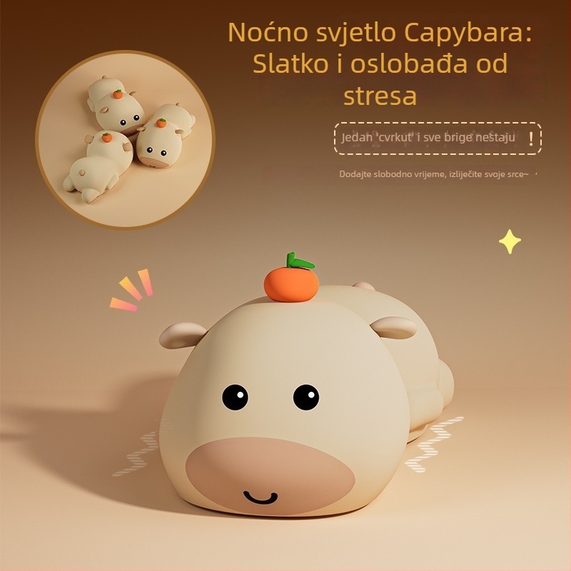 Capybara silikonska noćna lampica USB punjiva, za spavaću sobu i dojenje djeteta, promjenjiva boja, dekorativni ornament