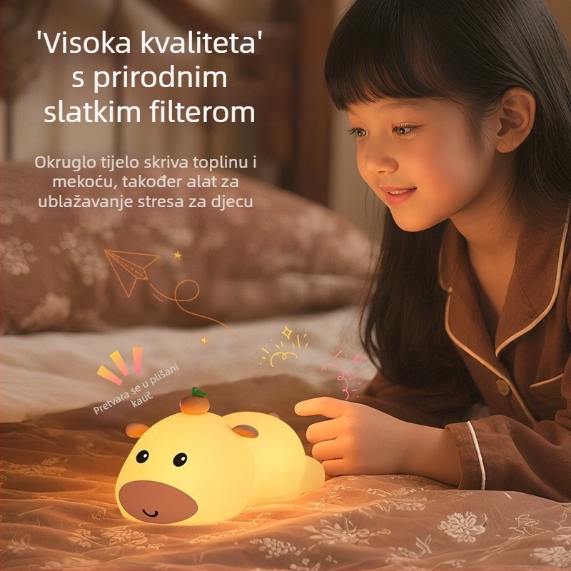 Capybara silikonska noćna lampica USB punjiva, za spavaću sobu i dojenje djeteta, promjenjiva boja, dekorativni ornament