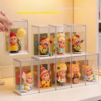 Bubble Mart prozirna izložbena kutija s poklopcem — kompakno skladištenje malih figurica i organizator za blind box, zaštitni poklopac od prašine