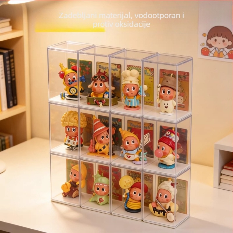 Bubble Mart prozirna izložbena kutija s poklopcem — kompakno skladištenje malih figurica i organizator za blind box, zaštitni poklopac od prašine