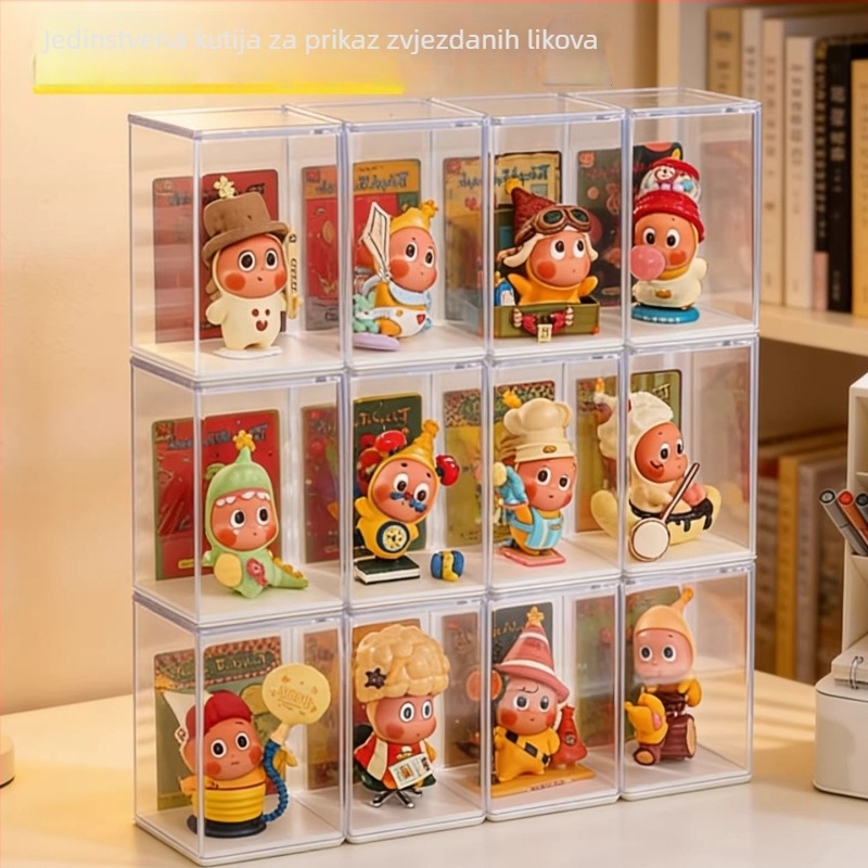 Bubble Mart prozirna izložbena kutija s poklopcem — kompakno skladištenje malih figurica i organizator za blind box, zaštitni poklopac od prašine