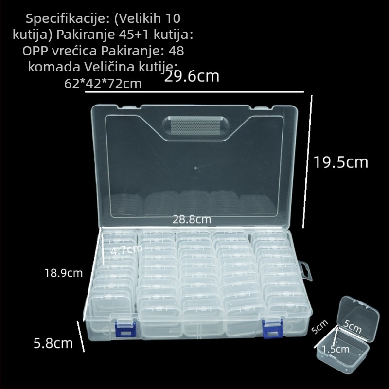 45-komplet prozirnih plastičnih kutija za pohranu, 5,5 cm, za nakit, uredski pribor i alate