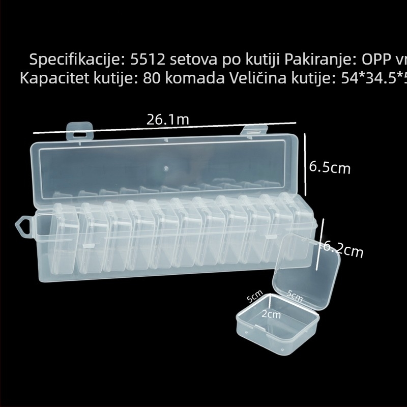 Prozirna plastična kutija za pohranu s 12 komada, pregrade za alate za manikuru DIY, veličina 5,5 cm