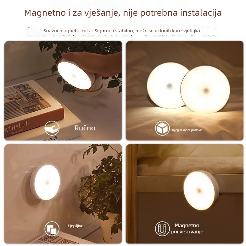 LED noćna svjetiljka sa senzorom pokreta za ormarić i noćni ormarić, USB punjenje, svjetlo s kontrolom svjetla za spavaću sobu