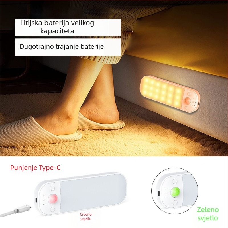 3-kolorna LED zidna svjetiljka s senzorom pokreta, USB punjiva, ultra-tanka magnetska svjetiljka za ormariće