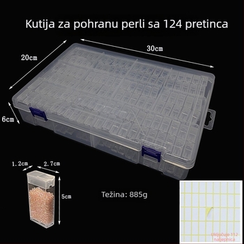 Kutija za skladištenje rižastih perlica s 124 odjeljka, prozirna kutija alata za crtanje dijamantima