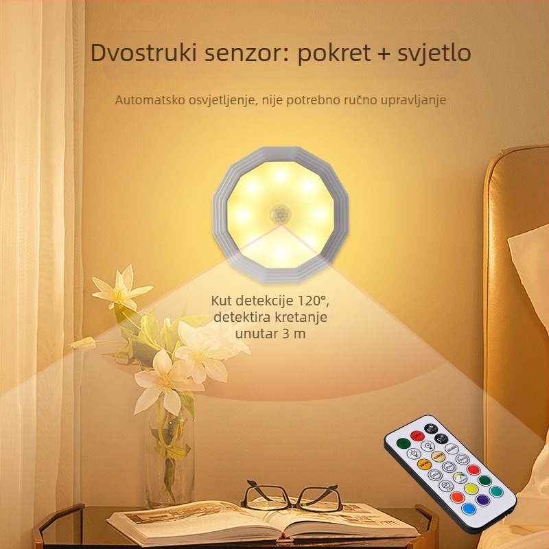 Bežično noćno svjetlo s pametnim senzorom i upravljanjem svjetlom, baterijsko, za spavaću sobu i hodnik