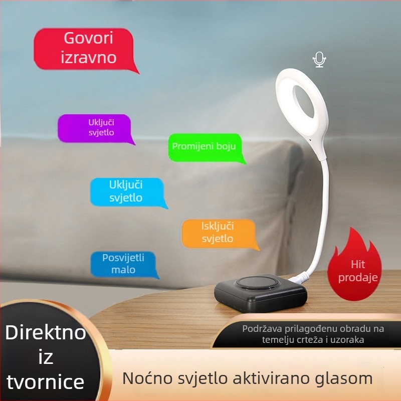 Lampa za noćno osvjetljenje s glasovnim upravljanjem za spavaću sobu, ambijentalna rasvjeta kraj kreveta, USB napajanje, nježna prema očima, moderan minimalistički dizajn