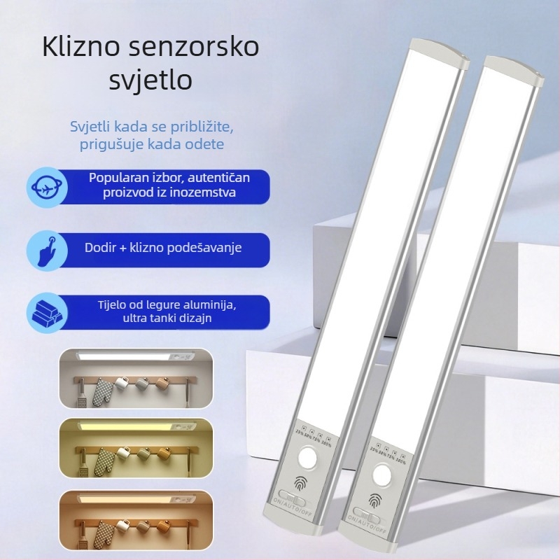 Ultra-tanka LED senzorna lampica za ormar, magnetska, bez žica, noćna svjetiljka za spavaću sobu i kuhinju, stolna lampa, vanjsko osvjetljenje s USB-om
