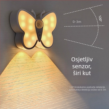 Leptir noćna lampica sa senzorom pokreta, magnetskim punjenjem i bežičnom indukcijom za hodnik i stepenice (efekt mačjeg oka)