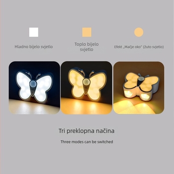 Leptir noćna lampica sa senzorom pokreta, magnetskim punjenjem i bežičnom indukcijom za hodnik i stepenice (efekt mačjeg oka)