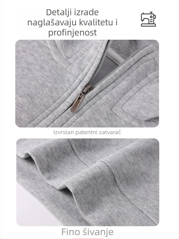 Muški fleece džemper za jesen/zimu – topao, debeo, ležernog kroja, stojeći ovratnik, dugi rukav