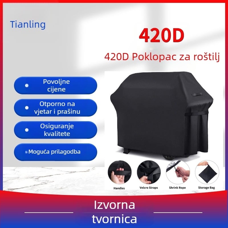 Navlaka za roštilj BBQ, 420D Oxford materijal, vanjska upotreba, vodootporna i zaštita od prašine