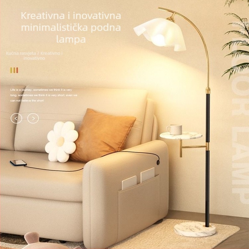 Krem boje skandinavskog stila stojeća lampa s integriranim noćnim ormarićem za pohranu