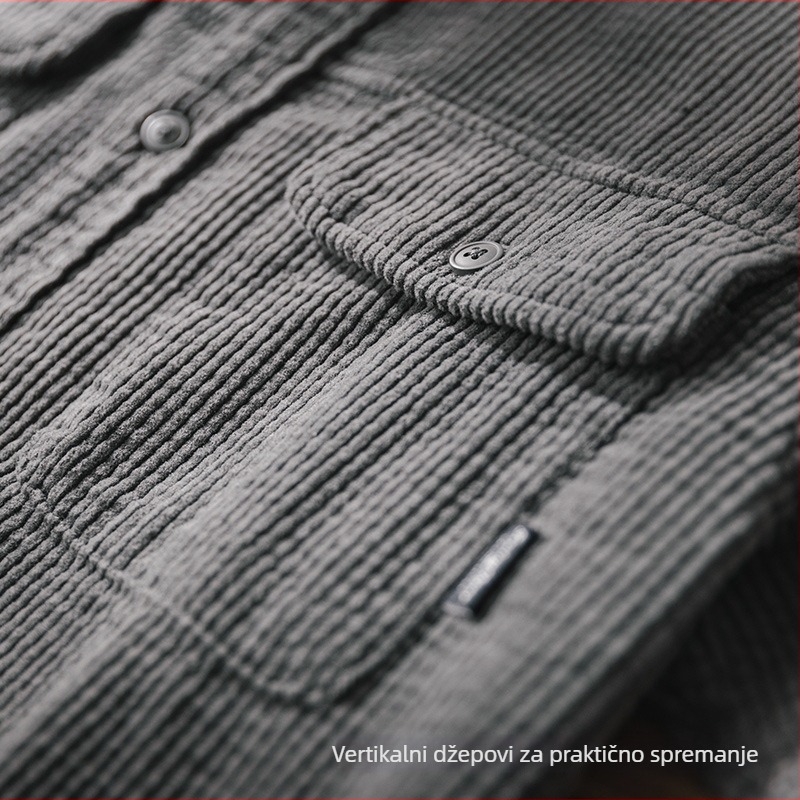 Patchwork kordurova košulja-jakna s dugim rukavima, teška tkanina, jesenji muški komad