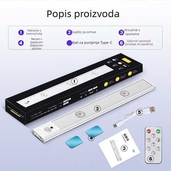 Cat-Eye Hill pametno LED svjetlo za ormar sa senzorom, punjiva noćna svjetiljka, svjetlo za garderobu s detekcijom pokreta, podesivo u pet boja.