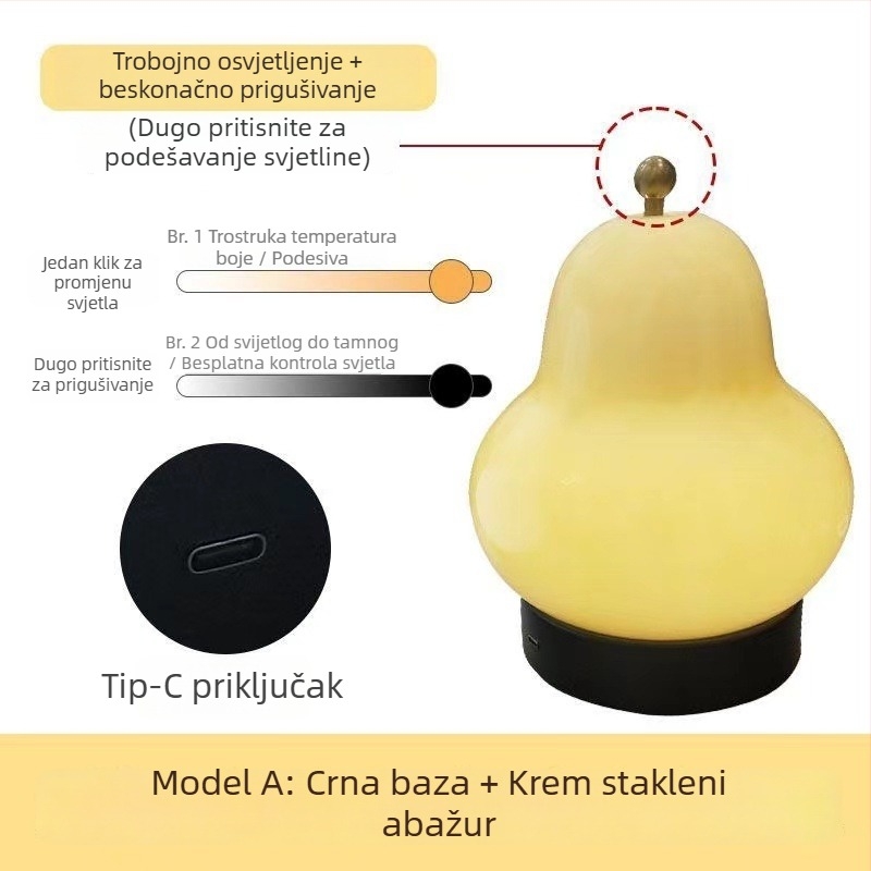 Punjiva lampica s dodirnim upravljanjem, u francuskom stilu, kremasto kruškolikog oblika, za spavaću sobu, noćno svjetlo, ambijentalni dekor, luksuzan izgled