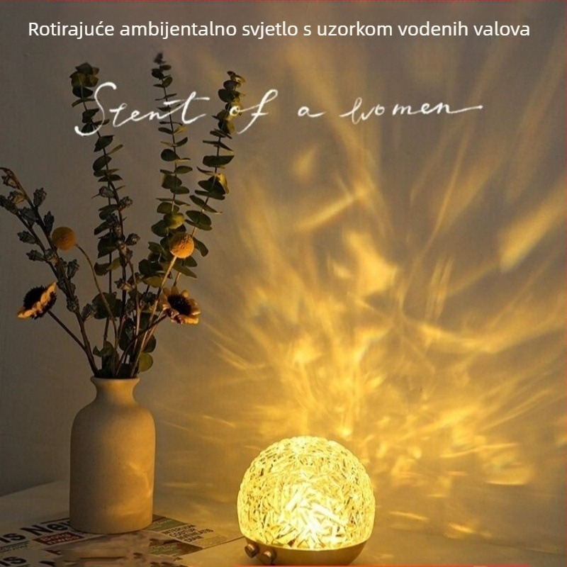 Atmosferska lampa s efektom ledenog brijega i vodnih valova, s vrhunskom drvenom bazom i dinamičkom projekcijom svjetla i sjene