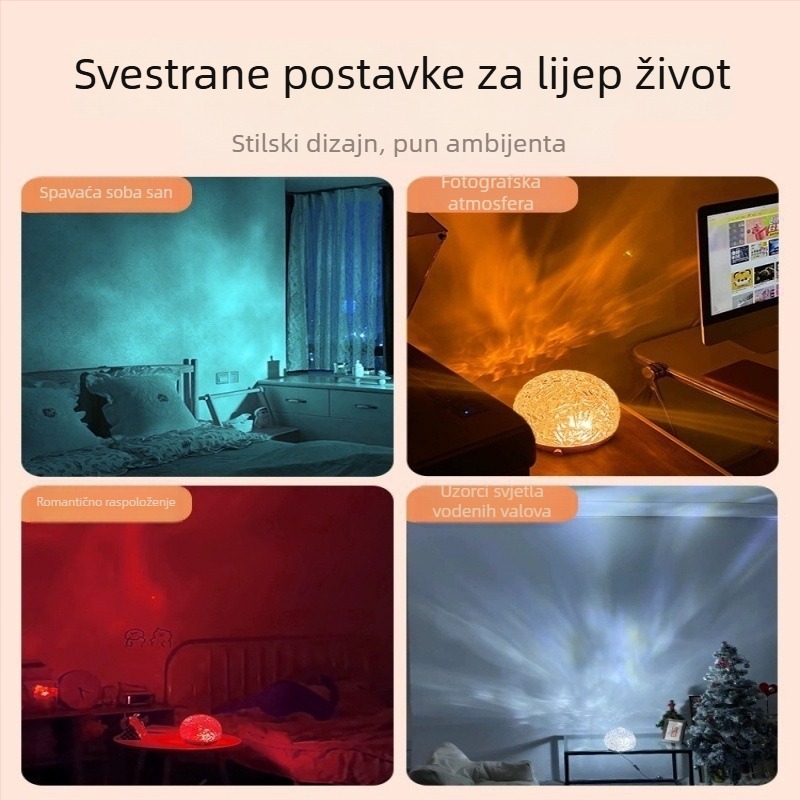 Atmosferska lampa s efektom ledenog brijega i vodnih valova, s vrhunskom drvenom bazom i dinamičkom projekcijom svjetla i sjene