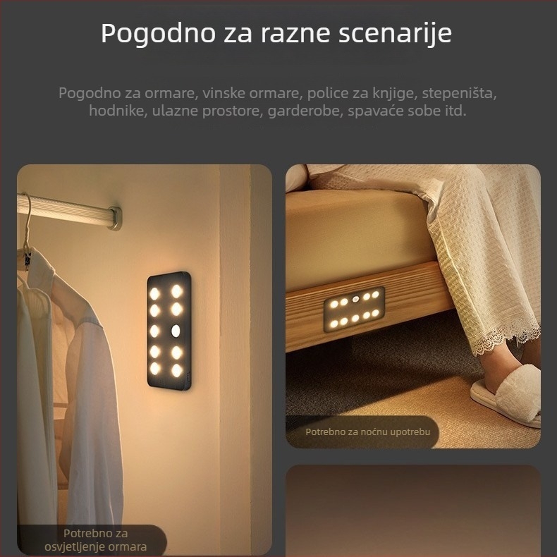 Lampa za ormar s detekcijom tijela, tri temperature boje, dvostruko dnevno/noćno prepoznavanje, USB LED noćna lampica